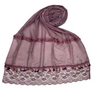 Designer Double Lace Hijab - Maroon